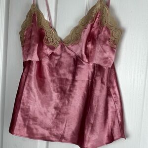 Elegant Pink Satin Chemise with Lace Trim